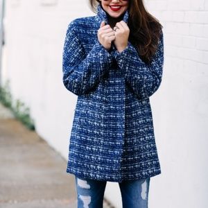 J.Crew Blue/White Tweed City Coat